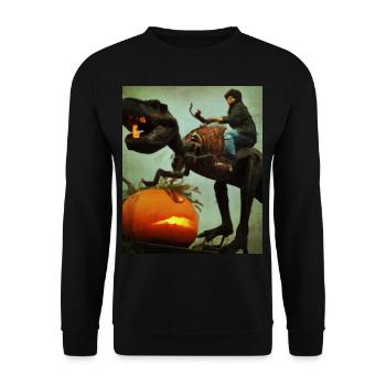 Halloween Dino Boy chevauchant des dinosaures - Sweat-shirt Unisexe - noir - Devant - Alina (178cm) & Michal (187cm)