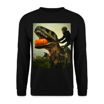Halloween Dino Boy chevauchant des dinosaures - Sweat-shirt Unisexe - noir - Devant - Alina (178cm) & Michal (187cm)