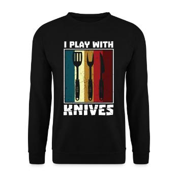 I Play With Knives Vintage Distressed BBQ - Unisex Sweatshirt - black - Front - Alina (178cm) & Michal (187cm)