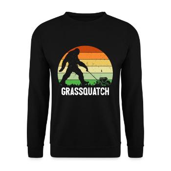 Grassquatch Bigfoot Retro Sasquatch Lawn Mower Mower - Unisex Sweatshirt - black - Front - Alina (178cm) & Michal (187cm)