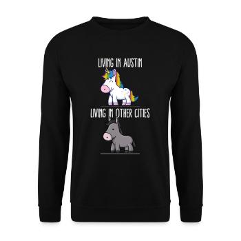 Vivre à Austin Pride Texas Unicorn Love - Sweat-shirt Unisexe - noir - Devant - Alina (178cm) & Michal (187cm)
