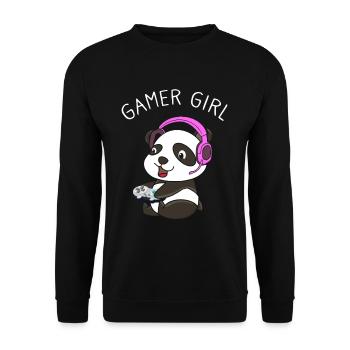 Gamer Girl Funny Gaming Panda Gaming Girl - Unisex Sweatshirt - black - Front - Alina (178cm) & Michal (187cm)