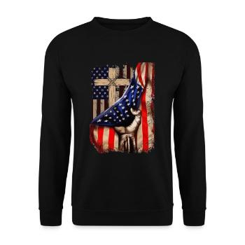 Jesus Christ Bible USA Flag Bible Christian - Unisex Sweatshirt - black - Front - Alina (178cm) & Michal (187cm)
