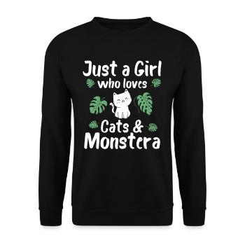 Juste une fille qui aime les chats et Monstera - Sweat-shirt Unisexe - noir - Devant - Alina (178cm) & Michal (187cm)