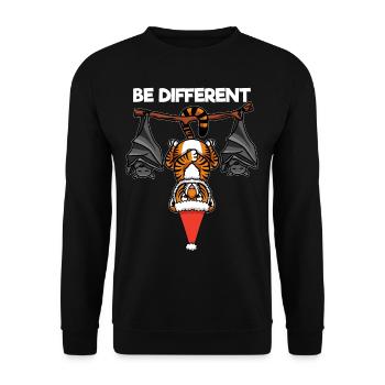 Be Different Tiger Fledermaus Weihnachtsmann - Unisex Pullover - Schwarz - Vorne - Alina (178cm) & Michal (187cm)