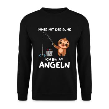 Immer mit der Ruhe ich bin am Angeln Faultier - Unisex Pullover - Schwarz - Vorne - Alina (178cm) & Michal (187cm)