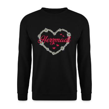 Herzmadl Dirndl Trachten Ersatz Trachtenshirt - Unisex Pullover - Schwarz - Vorne - Alina (178cm) & Michal (187cm)