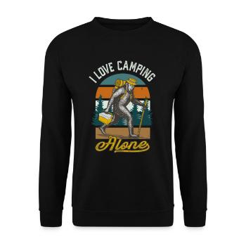 Ich Liebe Camping Solo Camper Bigfoot Sasquatch - Unisex Pullover - Schwarz - Vorne - Alina (178cm) & Michal (187cm)