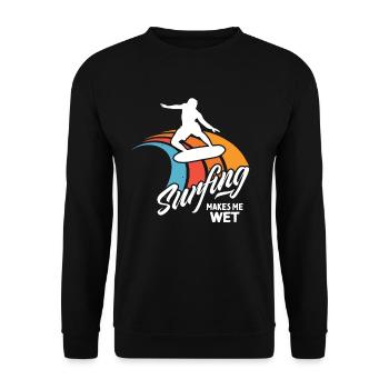Lustiger Surfer Spruch Surfing Wasser Feucht - Unisex Pullover - Schwarz - Vorne - Alina (178cm) & Michal (187cm)