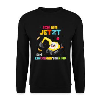 Ich bin jetzt ein Kindergartenkind Bagger - Unisex Pullover - Schwarz - Vorne - Alina (178cm) & Michal (187cm)
