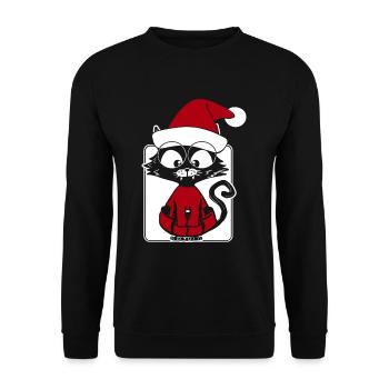 Katze Weihnachtsmann - Unisex Pullover - Schwarz - Vorne - Alina (178cm) & Michal (187cm)