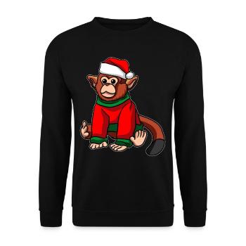 Monkey with Christmas Hat Christmas Costume - Unisex Sweatshirt - black - Front - Alina (178cm) & Michal (187cm)