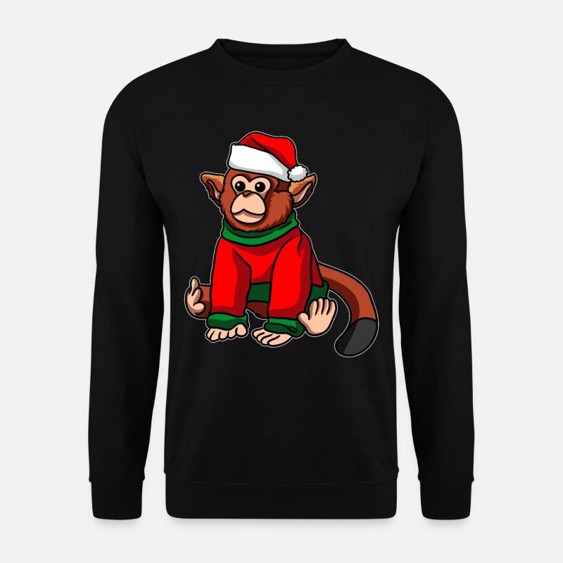 Affe mit Weihnachtsmütze Weihnachtskostüm - Unisex Pullover - Schwarz