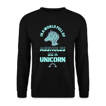 Einhorn Spruch Pixel Art Humor Spaß - Unisex Pullover - Schwarz - Vorne - Alina (178cm) & Michal (187cm)