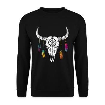 Plumes de crâne de buffle Bœuf Bison indien - Sweat-shirt Unisexe - noir - Devant - Alina (178cm) & Michal (187cm)