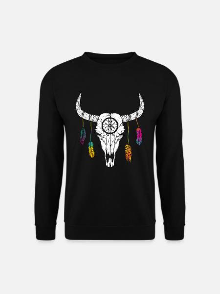 Büffel Totenkopf Federn Ochse Indianer Bison - Unisex Pullover - Schwarz