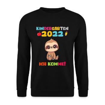 Kindergarten 2022 Ich Komme Faultier - Unisex Pullover - Schwarz - Vorne - Alina (178cm) & Michal (187cm)