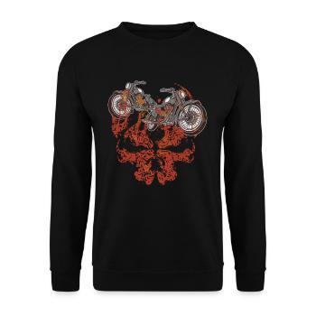 Motorcycle Grim Skull Biker Flame - Unisex Sweatshirt - black - Front - Alina (178cm) & Michal (187cm)