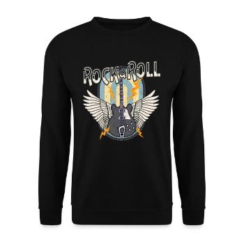 Rock & Roll vintage Retro E-Gitarre Flügel - Unisex Pullover - Schwarz - Vorne - Alina (178cm) & Michal (187cm)