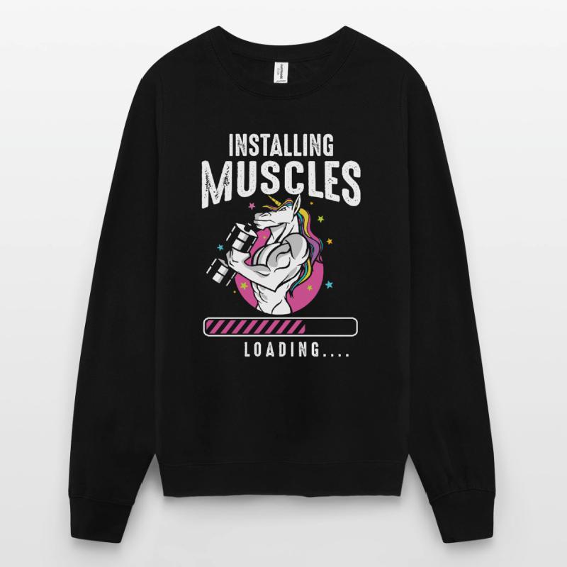 Installing Muscles Loading Workout Gym Unicorn Unisex Sweatshirt