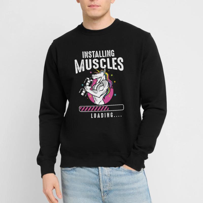 Installing Muscles Loading Workout Gym Unicorn Unisex Sweatshirt