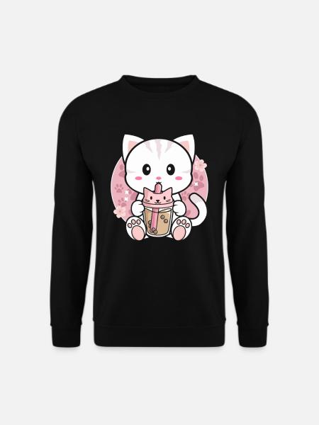 Cat Bubble Tea - Unisex Pullover - Schwarz