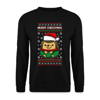 Igel mit Ugly Christmas Sweater - Unisex Pullover - Schwarz - Vorne - Alina (178cm) & Michal (187cm)
