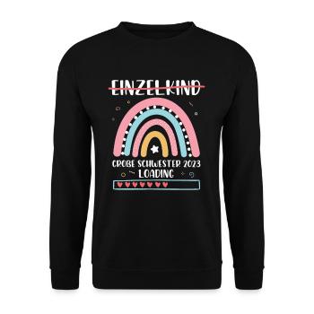 Große Schwester 2023 Loading Einzelkind Regenbogen - Unisex Pullover - Schwarz - Vorne - Alina (178cm) & Michal (187cm)