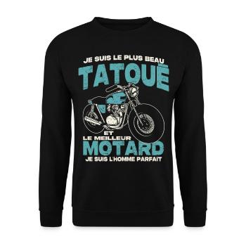 Le plus beau tatoué et le meilleur motard - Sweat-shirt Unisexe - noir - Devant - Alina (178cm) & Michal (187cm)