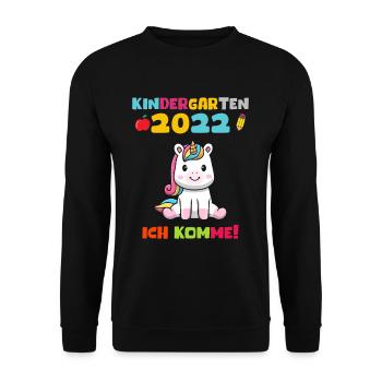 Kindergarten 2022 Ich Komme Kindergarten Einhorn - Unisex Pullover - Schwarz - Vorne - Alina (178cm) & Michal (187cm)