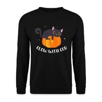 Christian Halloween Jack O Lantern Pumpkin Cat - Unisex Pullover - Schwarz - Vorne - Alina (178cm) & Michal (187cm)
