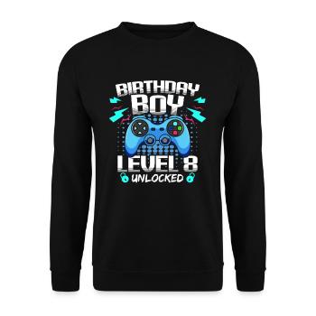 Geburtstagskind Level 8 freigeschaltet Gaming - Unisex Pullover - Schwarz - Vorne - Alina (178cm) & Michal (187cm)