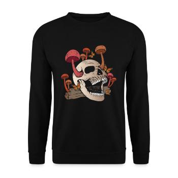 Mushroom Skull Butterfly Mycologist Goth - Unisex Pullover - Schwarz - Vorne - Alina (178cm) & Michal (187cm)