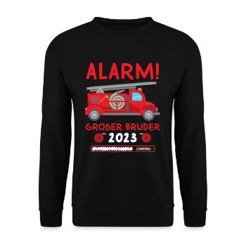 Alarm Großer Bruder 2023 Loading Feuerwehr - Unisex Pullover - Schwarz - Vorne - Alina (178cm) & Michal (187cm)