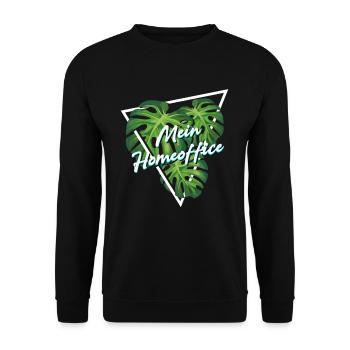 Mein Homeoffice Monstera Büro Zimmerpflanze - Unisex Pullover - Schwarz - Vorne - Alina (178cm) & Michal (187cm)