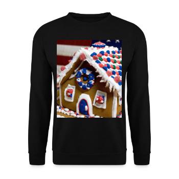 American Christmas Gingerbread House with US - Unisex Sweatshirt - black - Front - Alina (178cm) & Michal (187cm)