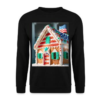 American Christmas Gingerbread House with US - Unisex Sweatshirt - black - Front - Alina (178cm) & Michal (187cm)