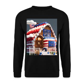American Christmas Gingerbread House with US - Unisex Sweatshirt - black - Front - Alina (178cm) & Michal (187cm)