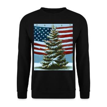American Christmas Christmas Tree with US - Unisex Sweatshirt - black - Front - Alina (178cm) & Michal (187cm)