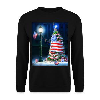 American Christmas Christmas Tree with US - Unisex Sweatshirt - black - Front - Alina (178cm) & Michal (187cm)