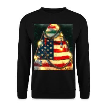 American Christmas Christmas Tree with US - Unisex Sweatshirt - black - Front - Alina (178cm) & Michal (187cm)