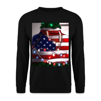 American Christmas Christmas Tree with US - Unisex Sweatshirt - black - Front - Alina (178cm) & Michal (187cm)