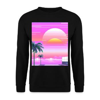 Vaporwave Sun Synthwave Sunset Palms - Unisex Sweatshirt - black - Front - Alina (178cm) & Michal (187cm)