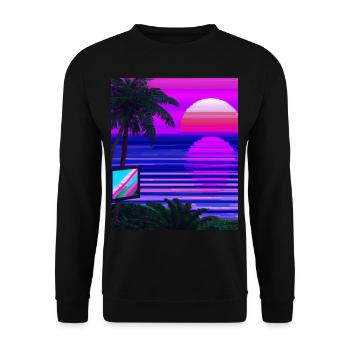Vaporwave Sun Synthwave Sunset Palms - Unisex Sweatshirt - black - Front - Alina (178cm) & Michal (187cm)