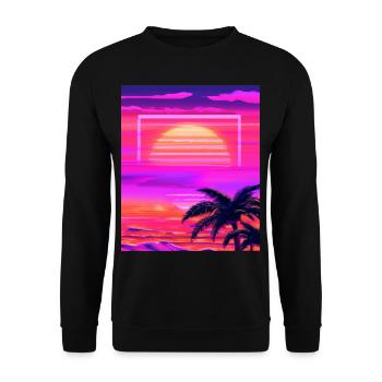Vaporwave Sun Synthwave Sunset Palms - Unisex Sweatshirt - black - Front - Alina (178cm) & Michal (187cm)