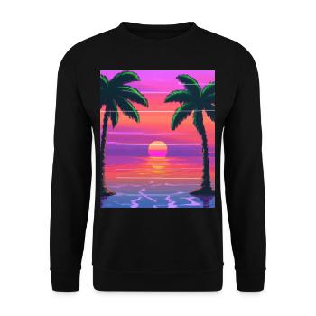 Vaporwave Sun Synthwave Sunset Palms - Unisex Sweatshirt - black - Front - Alina (178cm) & Michal (187cm)