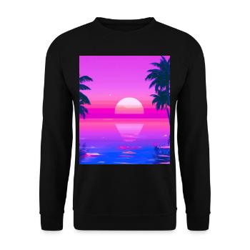 Vaporwave Sun Synthwave Sunset Palms - Unisex Sweatshirt - black - Front - Alina (178cm) & Michal (187cm)
