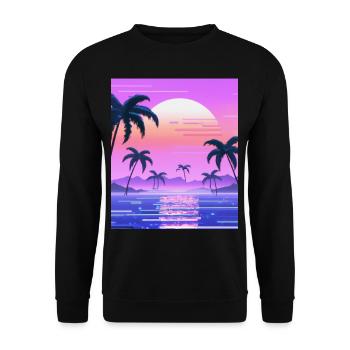 Vaporwave Sun Synthwave Sunset Palms - Unisex Sweatshirt - black - Front - Alina (178cm) & Michal (187cm)