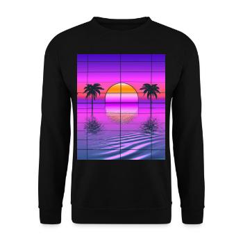 Vaporwave Sun Synthwave Sunset Palms - Unisex Sweatshirt - black - Front - Alina (178cm) & Michal (187cm)