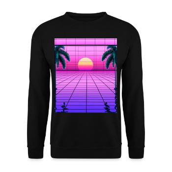 Vaporwave Sun Synthwave Sunset Palms - Unisex Sweatshirt - black - Front - Alina (178cm) & Michal (187cm)